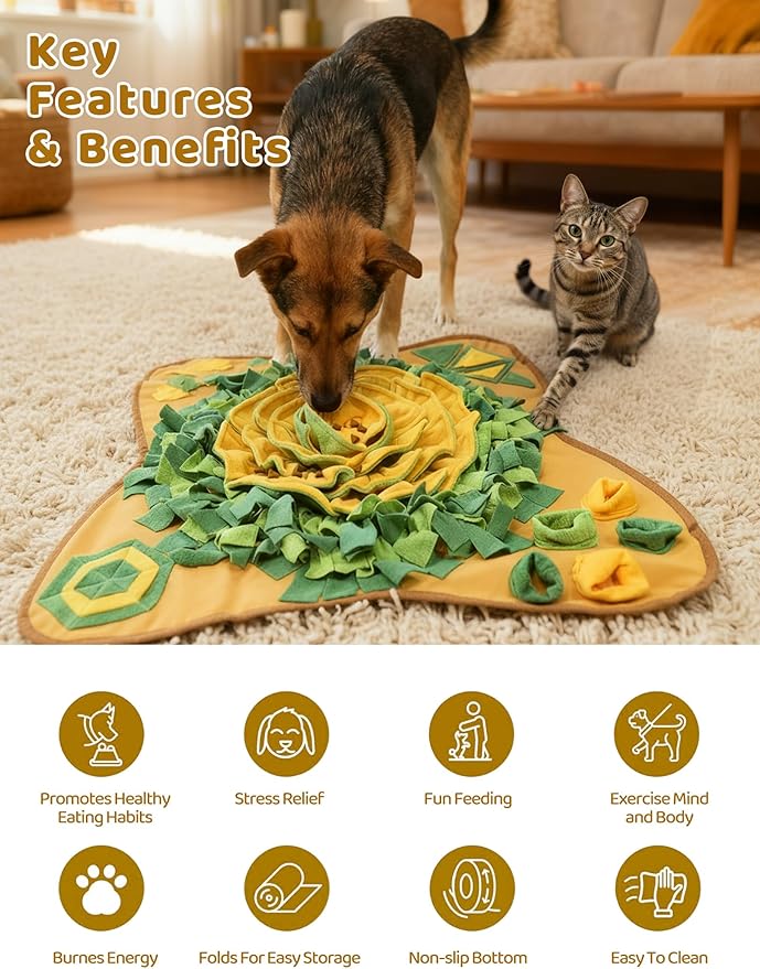 Pet Snuffle Mat for Dogs Large Breed 36'' X 36''- Interactive Dog Toys for Boredom - Slow Feeder - Sniff mat - Enrichment Toys- Mental Stimulation- Slow Feed- Washable & Foldable