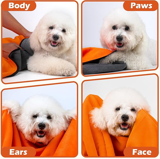 MICOOYO Dog Towels for Drying Dogs 3 Pack, Ultra Absorbent Microfiber Pet Bath Blanket | Quick Dry Towel for Dogs and Cats, 11.8"x11.8", XS