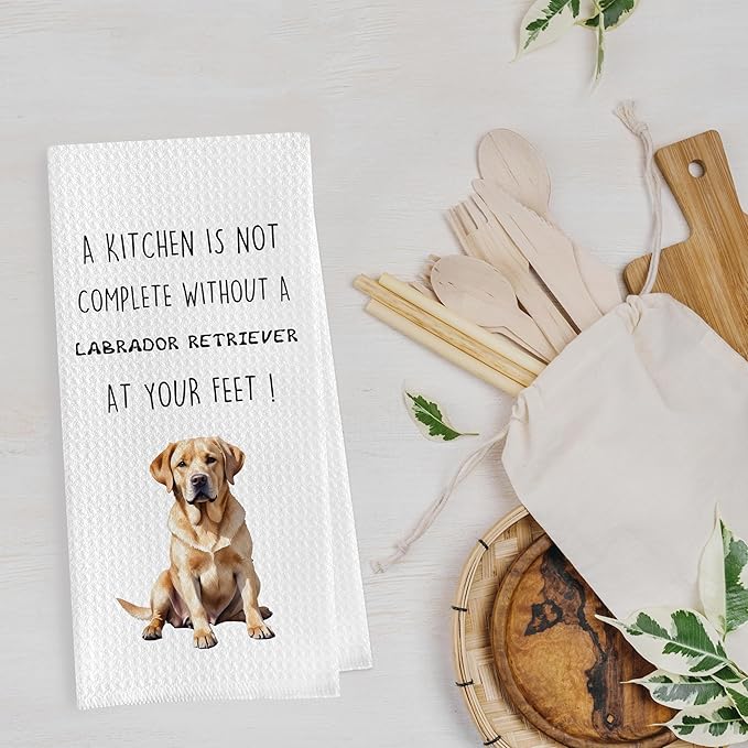 Gqtt Labrador Retriever Dish Towels Set - Funny Decorative Waffle Kitchen Towels, Labrador Gifts Hand Tea Towels (1624 Inches, Set of 2)