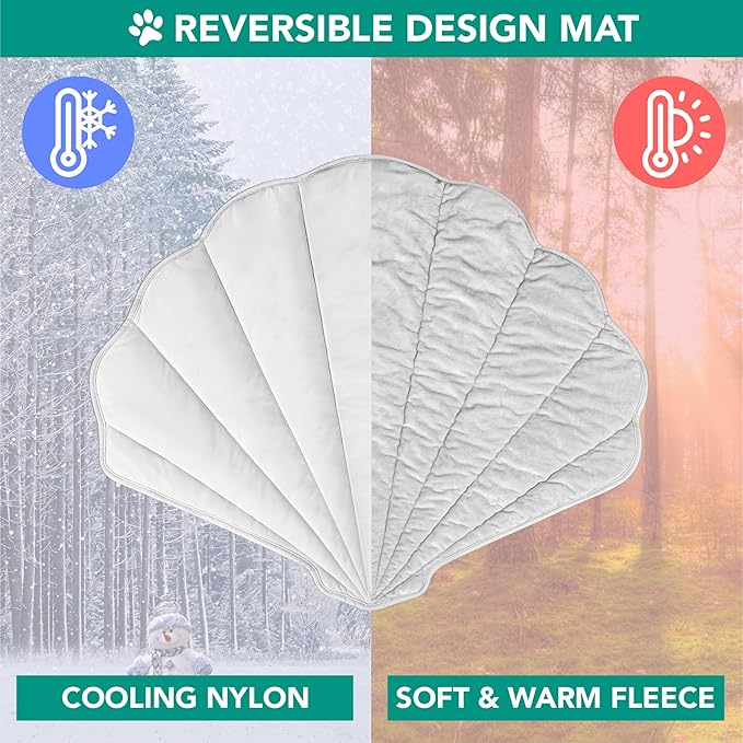 PetAmi Dog Cooling Mat, Sea Shell Shape, Reversible Cooling Nylon Blanket Soft Fleece Pet Pad for Dogs Cats, Summer All Season Use Q-Max>0.3, Small 33x39 in, Light Grey