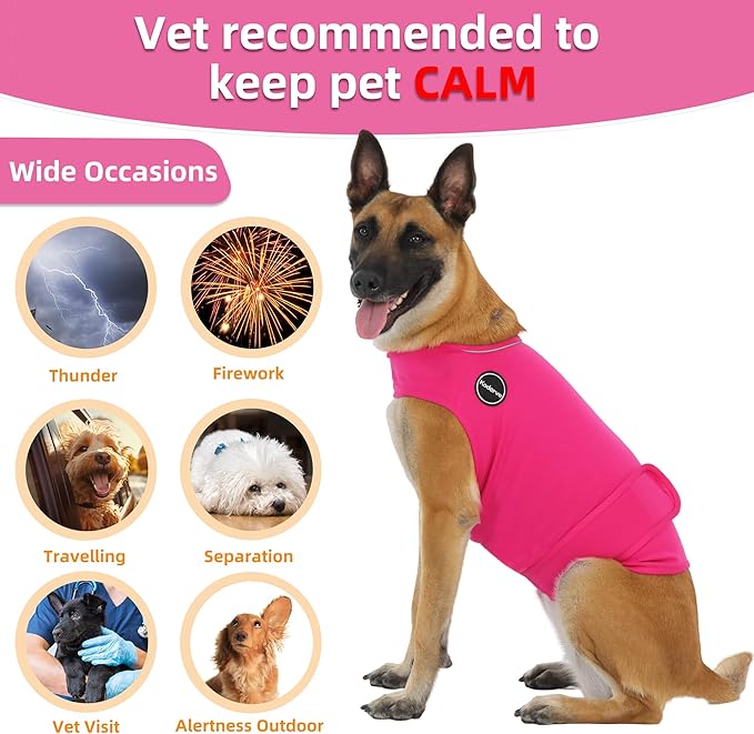 Dog Anxiety Vest, Skin-Friendly Thunder Jacket for Dogs, Dog Calming Shirt for Thunder, Fireworks, Vet Visits and Separation - Keep Pet Calm Without Medicine, Fit for Small Medium Large Dogs