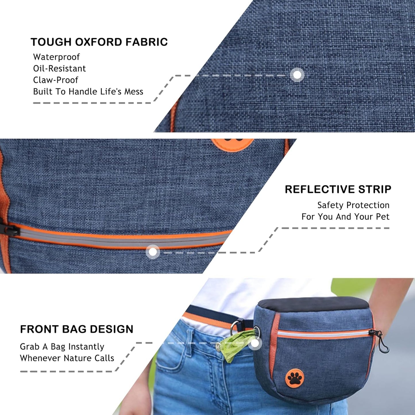 Dog Treat Pouch Bag for Training – Removable Liners, Large Opening Capacity Treat Bag with Clicker, Obedience Cards, Waist Strap Clip Treat Fanny Pack for Dog Training and Walking