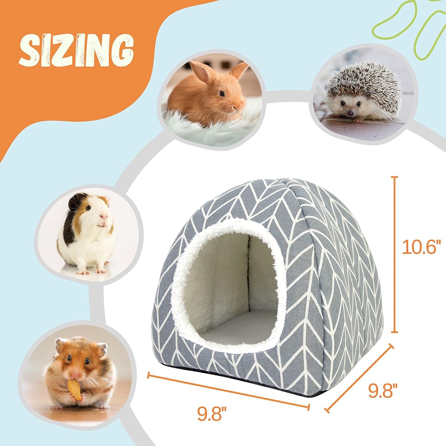 Guinea Pig Hideout Bed Rabbit House Cave Accessories Cozy Hide-Out for Bunny Hedgehog Ferret Chinchilla&Other Small Animals (Grey)