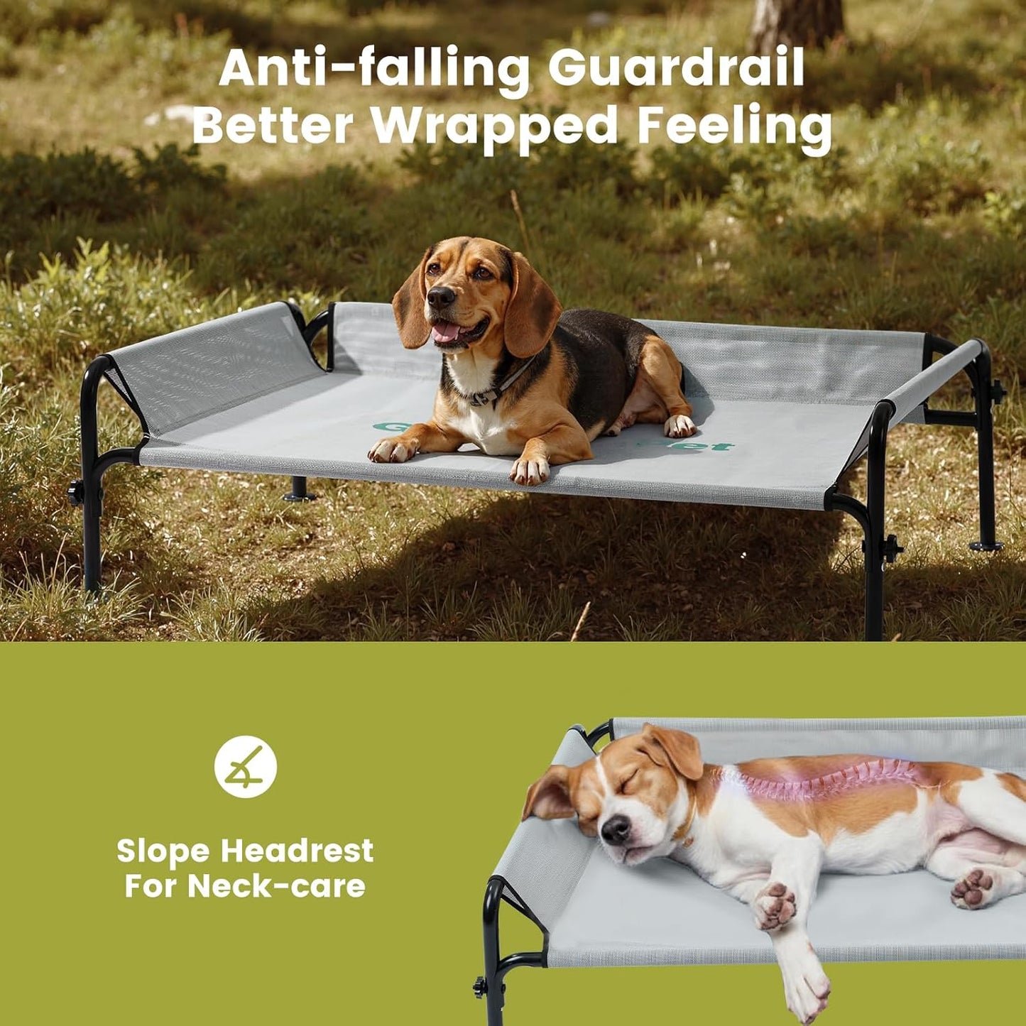 Gardner Pet Elevated Dog Bed Large Sized Dog, Outdoor Raised Bed Waterproof Portable Cooling Cot Pet Hammock Bed with 3-Sided Guardrail, Breathable Mesh, Black, 49 Inches