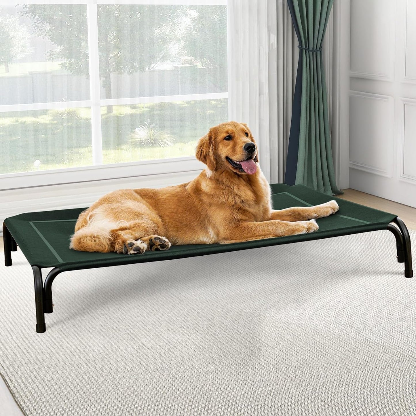 Elevated Dog Bed, Raised Outdoor Dog Bed for Large Sized Dog, Portable Cooling Pet Cot with Breathable & Washable Mesh, Indoor & Outdoor Pet Hammock with Skid-Resistant Feet.