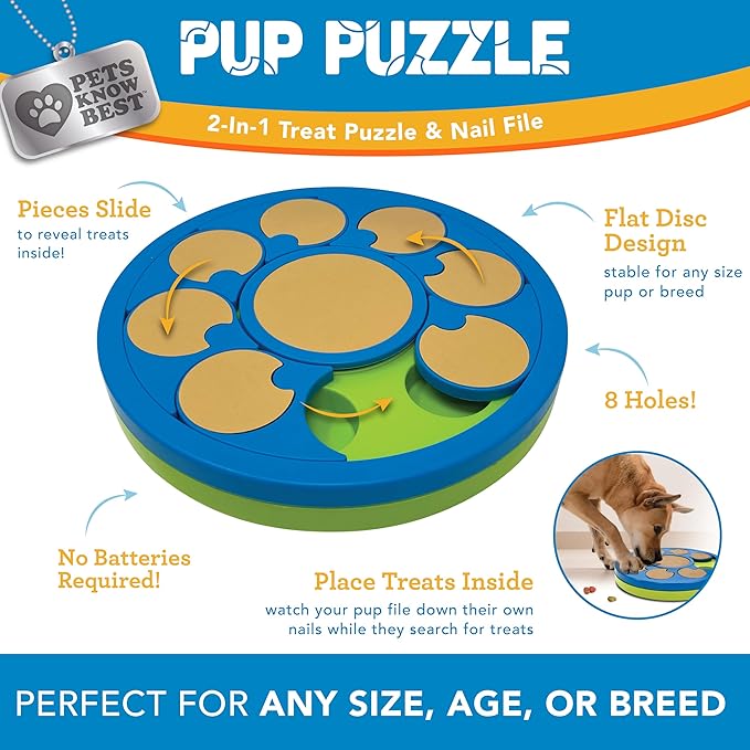 Pup Puzzle Interactive Dog Nail File Treat Dispensing Toy, Mentally Stimulating Nail Trimmer, Paw Care and Play Toy | Difficulty Level; Easy