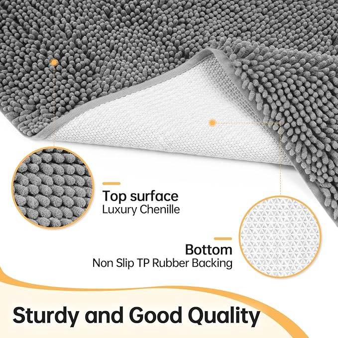 Absorbent Dog Door Mat for Muddy Paws, 60" x 48" Chenille Indoor Mats for Entryway, Trap Dirt Front Door Mat Indoor Entrance Washable Non Slip Soft Light Grey