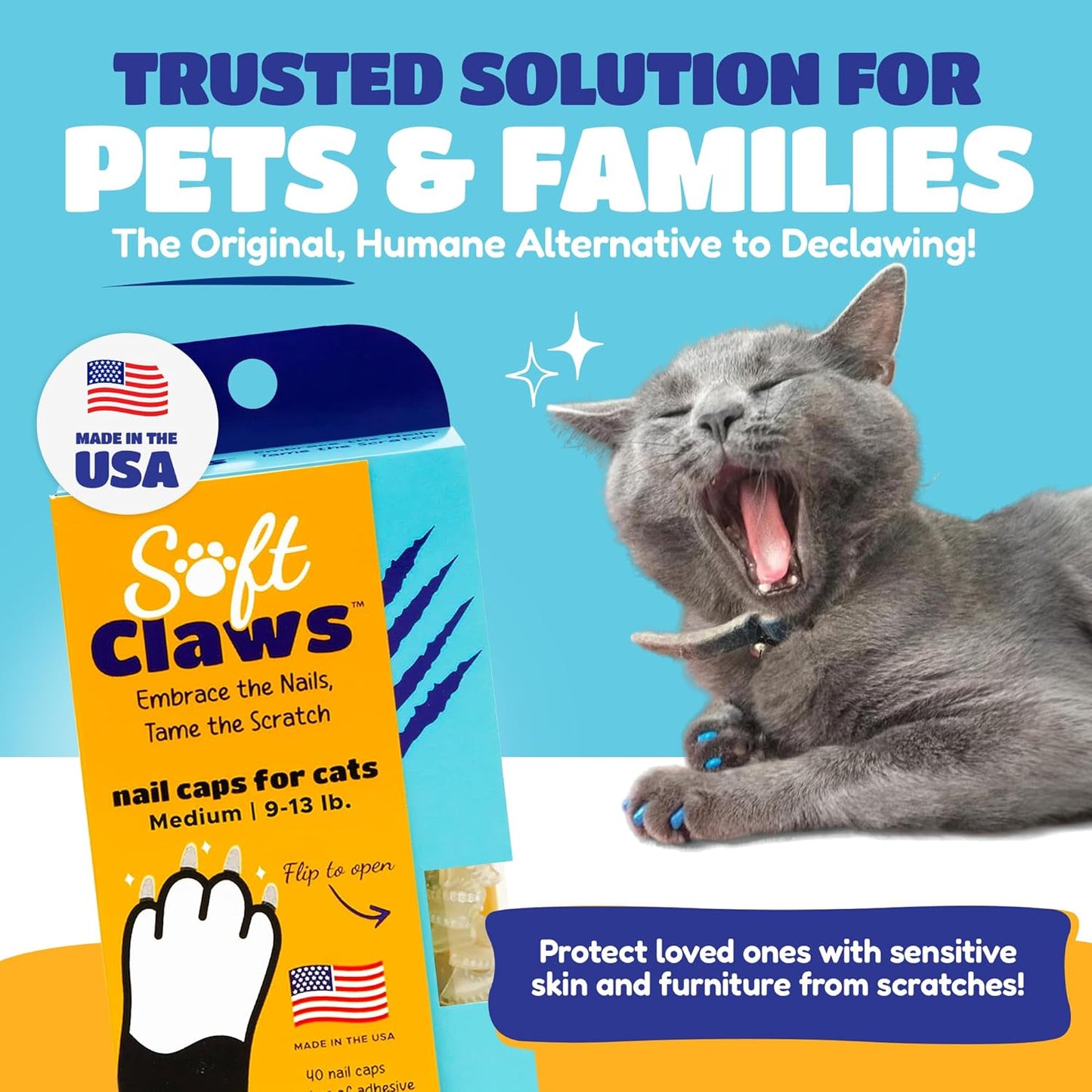 Soft Claws Cat Nail Caps for Medium Cats – (40 Caps, Black & Gold) - Made in USA - Veterinarian-Developed | Protects Furniture & Skin - Easy to Apply, Long-Lasting Anti-Scratch Soft Cat Claw Covers
