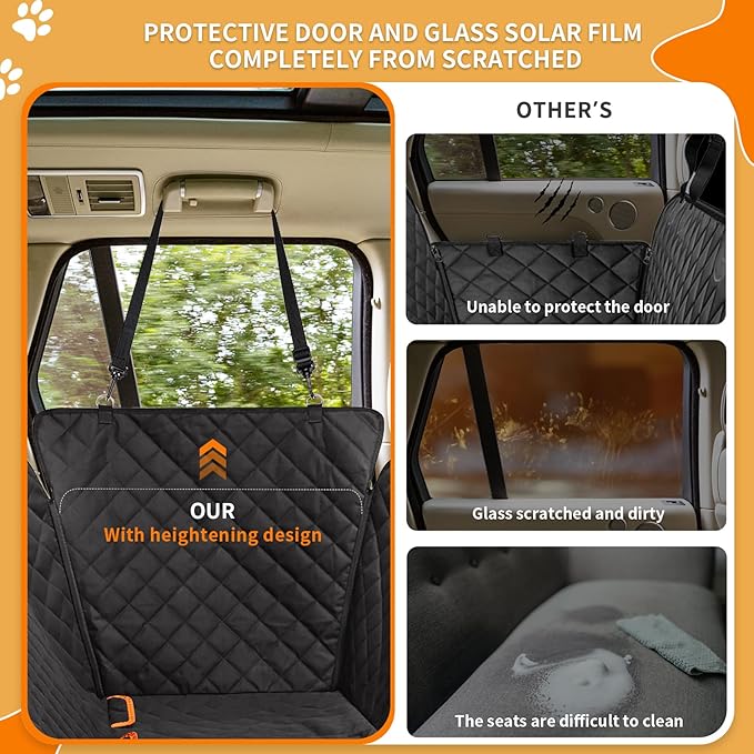 Dog Car Seat Cover - 100% Waterproof, Durable 600D 6-Layer Scratchproof Nonslip Pet Seat Cover with Mesh Window for Car, Truck & SUV (60"x64") - Hi, Black