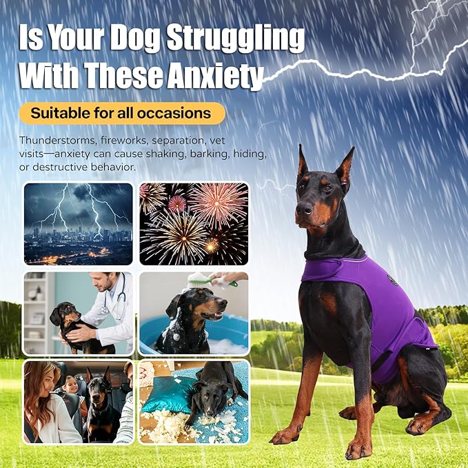 Dog Anxiety Vest - Skin-Friendly Calming Shirt for Thunder, Fireworks, Vet Visits & Separation Anxiety – No Medicine or Training Needed – Suitable for Small, Medium, and Large Dogs