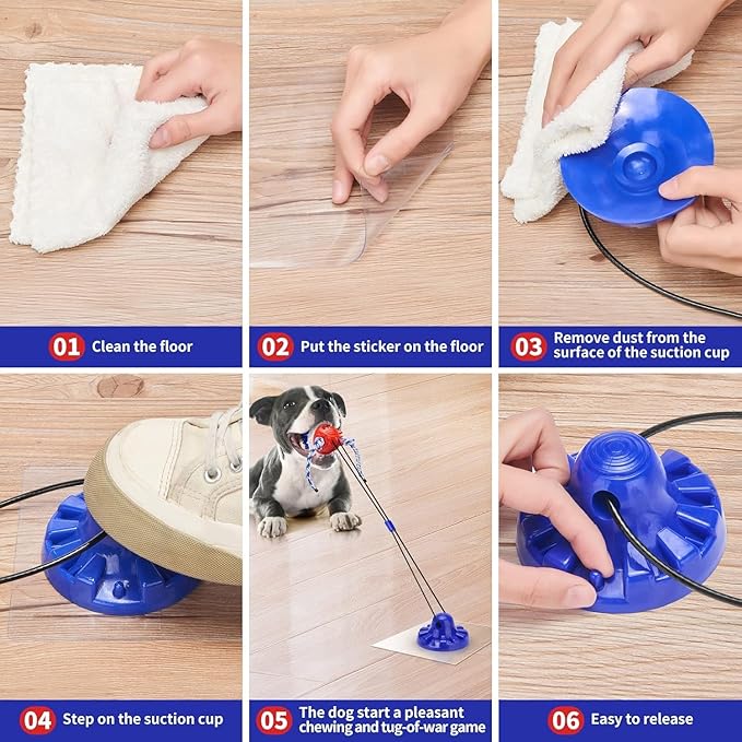 Dog Toy with Suction Cup - Interactive Toys for Large Dogs - Durable Dog Toothbrush & Chew Toy - Puppy Teething Toys - Indestructible Dog Toy - Food Dispensing Dog Tug Toy - Deep Blue