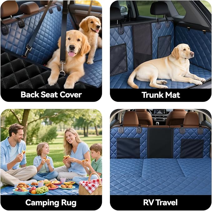 Hard Bottom Car Seat Cover for Dogs, PU+Plush Dog Car Seat Cover for Back Seat, Waterproof Backseat Extender for Dogs in Car (Navy Blue, L - Cars, Small/Mid-Size SUVs & Trucks)