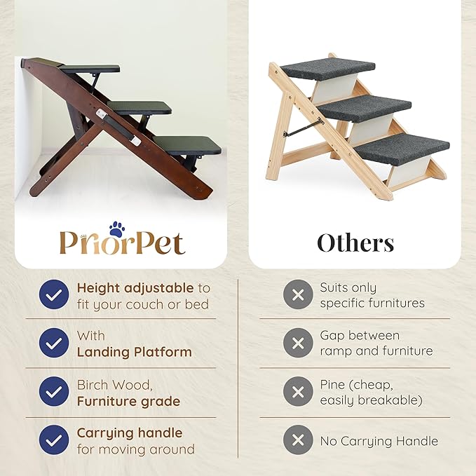 Dog Steps for Bed & Couch 2-in-1 Dog Stairs/Ramp - Height Adjustable Dog Ramp for Couch 7” - 20” - Pet Stairs, Dog Stairs for Small Dogs - Easy to Move Pet Steps with Landing Platform, Walnut