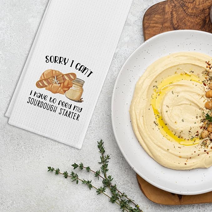 Funny Baking Kitchen Towels Sorry I Can't I Have to Feed My Sourdough Starter Soft Dish Towels Baking Sour Dough Towels for Kitchen Decor Funny Birthday Gifts for Women Men Chef Bake Lover