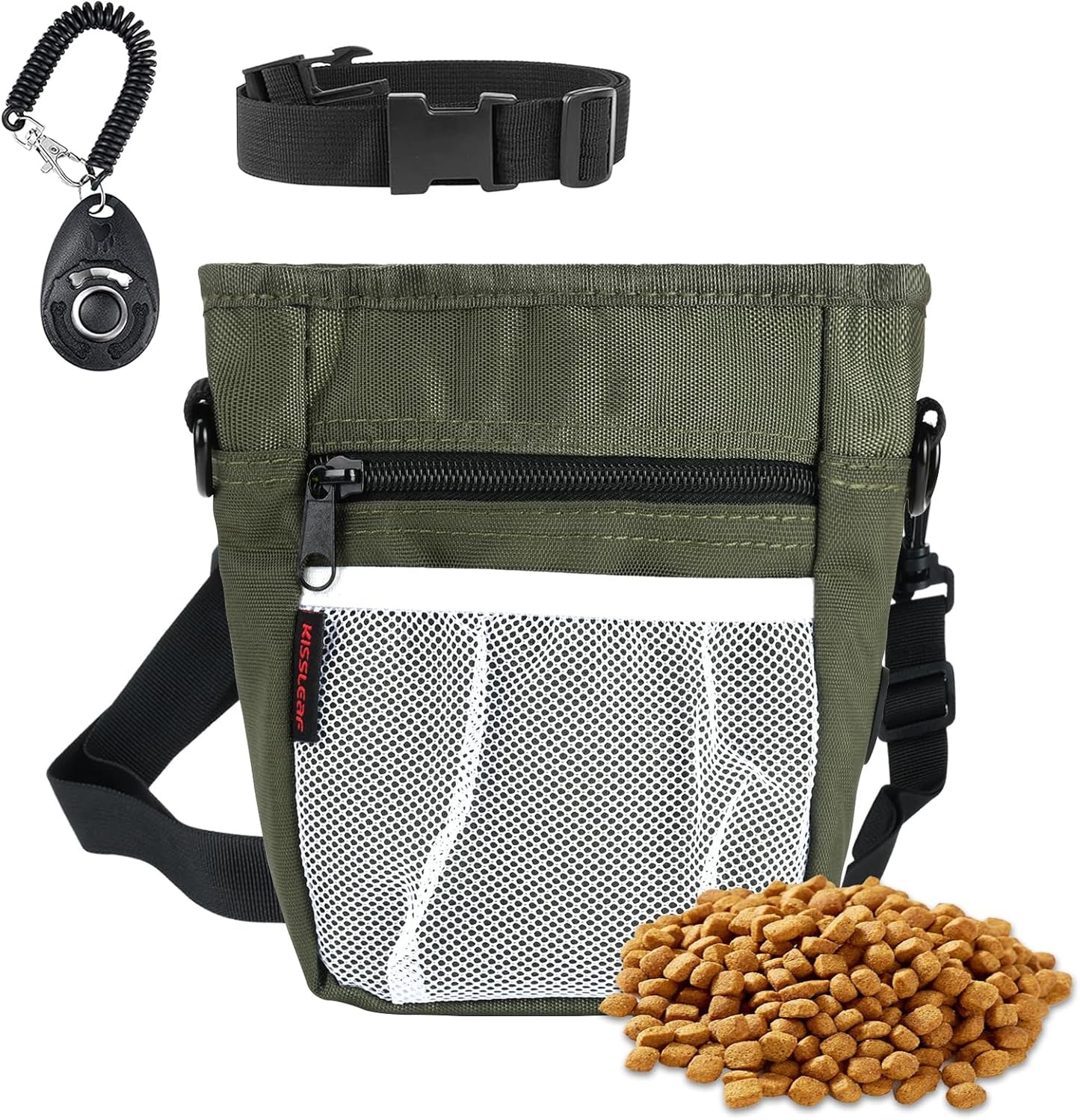 Dog Treat Pouches for Pet Training with Magnetic Closure Treat Pouches for Pet Training,Large Dog Treat Training Pouch and Dog Clicker,Training Treat Pouch Built-in Poop Bag Dispenser-Green