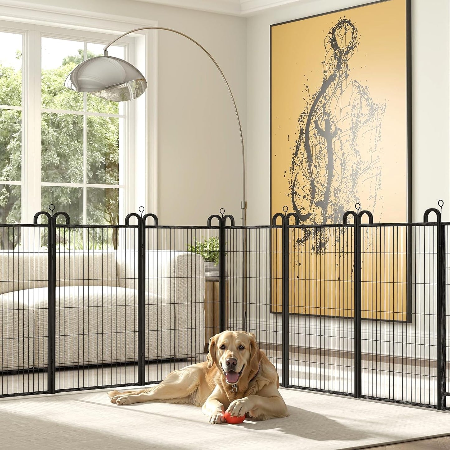 Dog Playpen Outdoor 24 Panels Heavy Duty Dog Fence 47" Height Anti-Rust with Doors Portable for RV Camping Yard, Total 54FT, 227 Sq.ft, Snowy Black