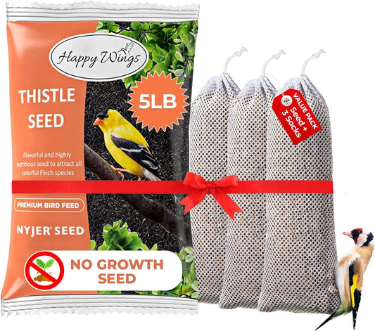 Nyjer/Thistle Seeds with Empty Sock for Wild Bird Food - 5 Pounds I No Grow Seed