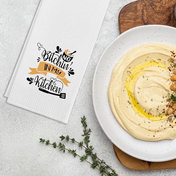 Funny Kitchen Towels with Adult Humor Sayings No Bixxhin' in My Kitchen Dish Towels Sweet Housewarming Gift Trendy Hostess Gift Decorative Kitchen Dishcloths for Women Sister Aunt Friend