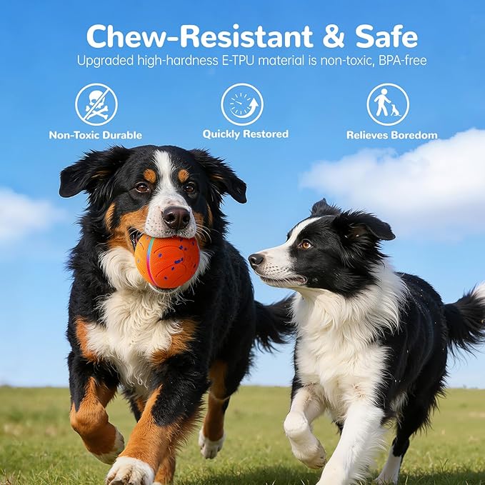 Smart Interactive Dog Toys - ETPU New Material Automatic Moving Dog Ball, Motion Activated Rolling & Rotating Bouncy Toy for Medium & Large Dogs’ Enrichment & Stimulation-Orange