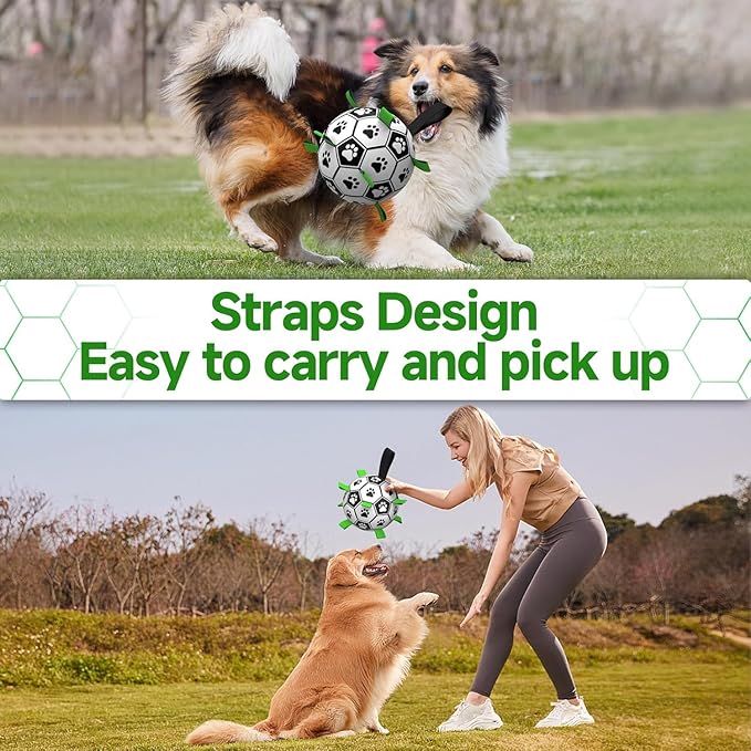 Dog Toys, Dog Soccer Ball with Straps for World Cup, Interactive Dog Balls for Small Medium Breed, Dog Birthday, Herding Ball, Durable Toy for Puppy Outdoor Play (6 Inch)