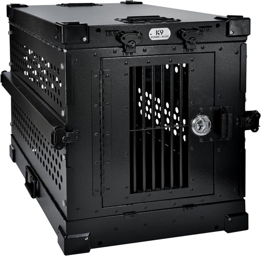 Heavy Duty Fully Collapsible Powder-Coated Aluminum Dog Crate - Small (Black)