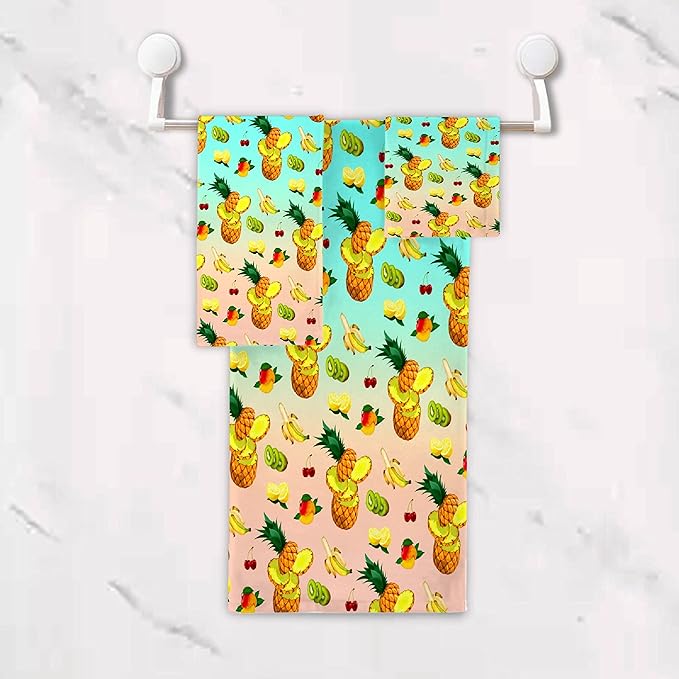 Gaming 3 Piece Towel Bathroom Sets, 1 Bath Towel, 1 Washcloth, 1 Hand Towel, Cotton Fast Dry Soft Absorbent Towel Set for Home Kitchen Family (Summer Fruits)