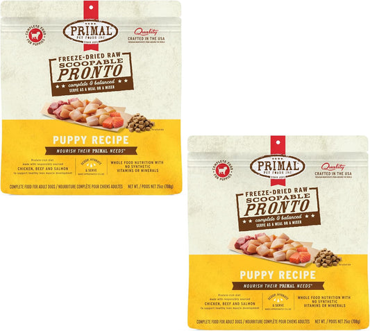 Primal Freeze Dried Puppy Dog Food, Pronto Mini Nuggets; Scoop & Serve, Complete & Balanced Meal; Also Use As Topper or Treat; Premium, Healthy, Grain Free, High Protein Raw Dog Food (25 oz,Pack of 2)