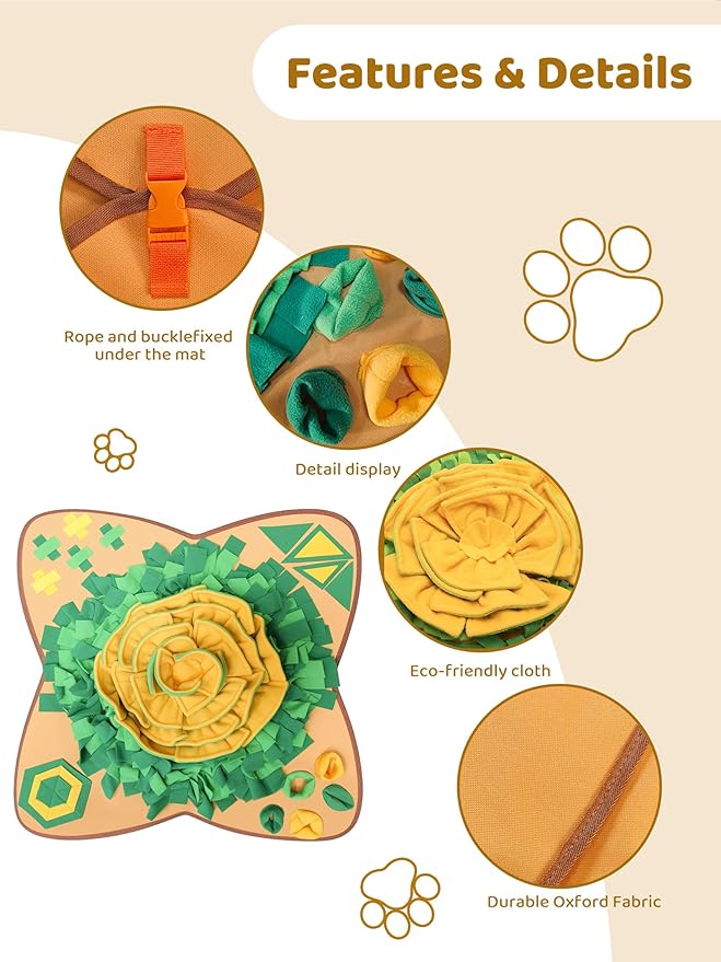 Pet Snuffle Mat for Dogs Large Breed 36'' X 36''- Interactive Dog Toys for Boredom - Slow Feeder - Sniff mat - Enrichment Toys- Mental Stimulation- Slow Feed- Washable & Foldable