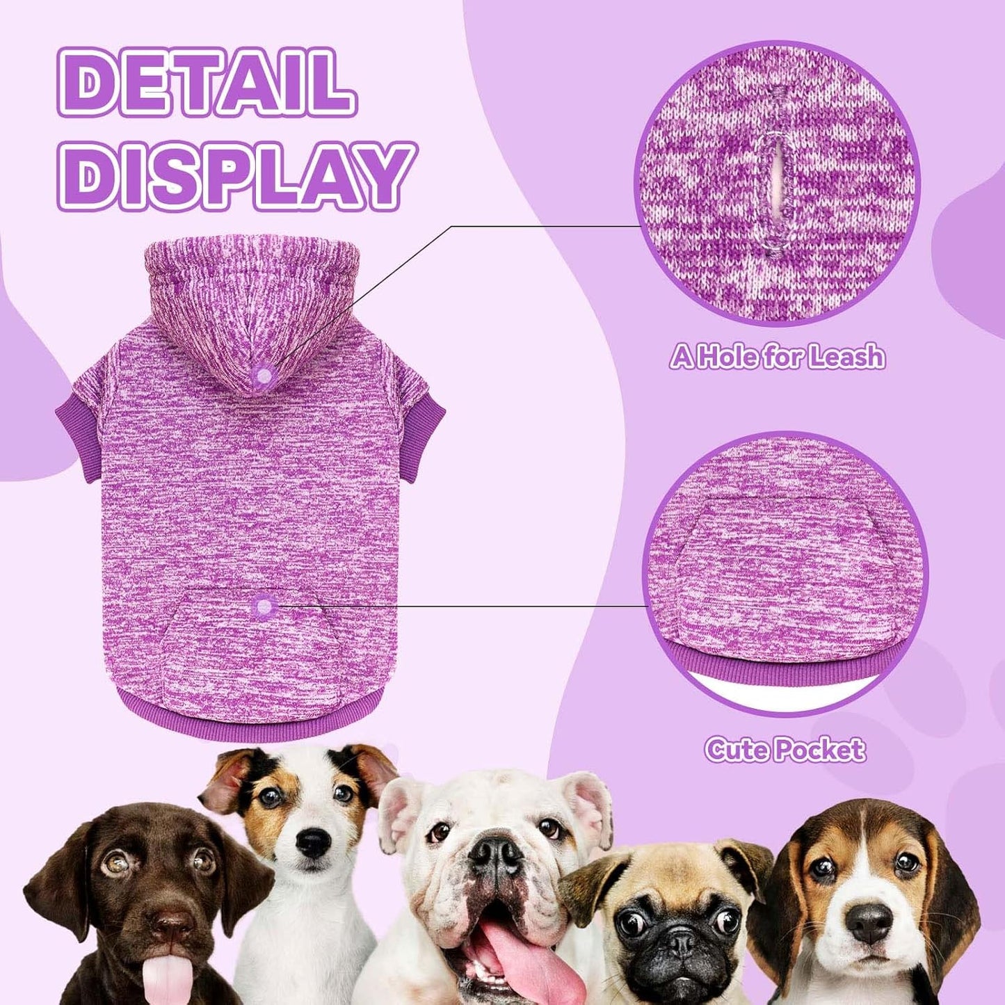 Dog Sweaters for Large Dogs Hoodie Fleece Dog Sweater Soft Clothes Sweatshirt with Pocket Hoodie for Large Dogs(Purple&XL)