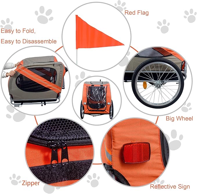 H&B Luxuries Pet Bike Trailer Load 68 Pounds, Suitable for Big and Small Dogs, Folding Storage, Detachable, Easy to Install, Breathable Protective Net Pet Cart