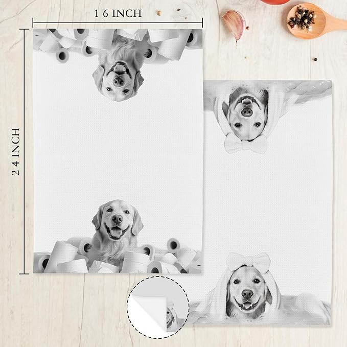 Funny Golden Retriever Decor Bathroom Hand Towels, Gifts for Golden Retriever Lovers, Cute Dog Hand Towels for Kids Bathroom Washroom Restroom, 16x24 Inch Set of 2