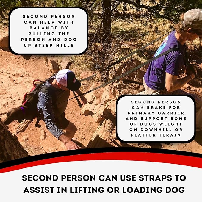 Fido Pro Airlift Emergency Dog Rescue Sling - XL 2 Person Carry System for Extra Large Dogs - Adjustable Shoulder Padding - Lightweight, Packable Dog Sling for Hiking, Skiing - Fits Dogs 70-160 lbs