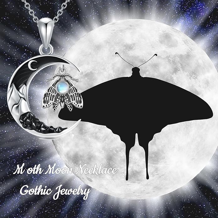 Gothic Jewelry Bat/Cat/Wolf/Dragon/Owl/Fox/Spider/Sun Pendant Sterling Silver Crescent Moon Necklace for Women Girls Black Jewelry Gifts