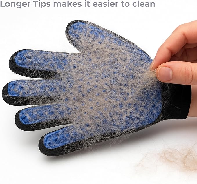 Pet Grooming Glove for Dogs, Cats & Horses – 2-in-1 Deshedding & Massage Mitt – Soft Silicone Tips – Left & Right Hand Set + Bonus Detail Tool