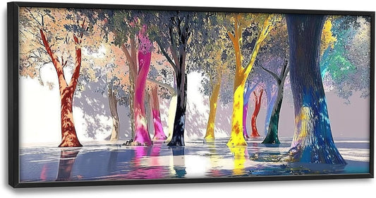 Framed Large Trees Wall Art for Living Room, Oversized Abstract Forest Wall Decor Colorful Nature Canvas Painting Modern Artwork Home Decoration for Living Room Bedroom Dining Room Office 60"x30"