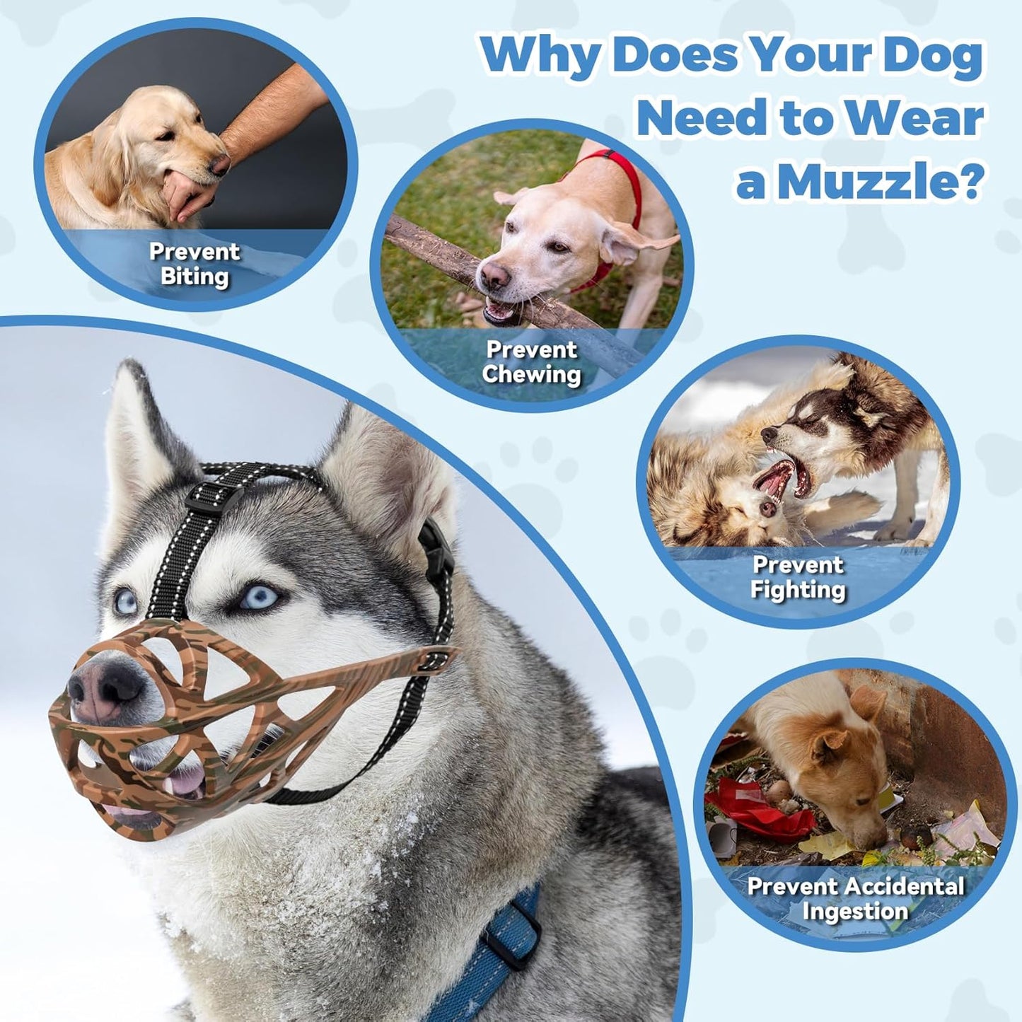 Dog Muzzle for Large Dogs, Breathable Basket Muzzles for Small, Medium and X-Large Aggressive Dog, Allows Panting Drinking, Suitable for Grooming Trimming Training (Camouflage Brown, S)