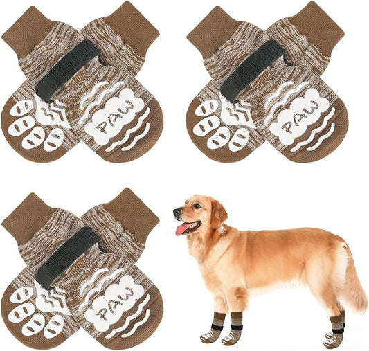BEAUTYZOO Anti Slip Dog Socks for Small Medium Large Dogs with Grips Straps on Hardwood Floor Protection Wear, Traction Control 3 Pairs Double Side Paw Protector to Prevent Licking for Girl or Boy