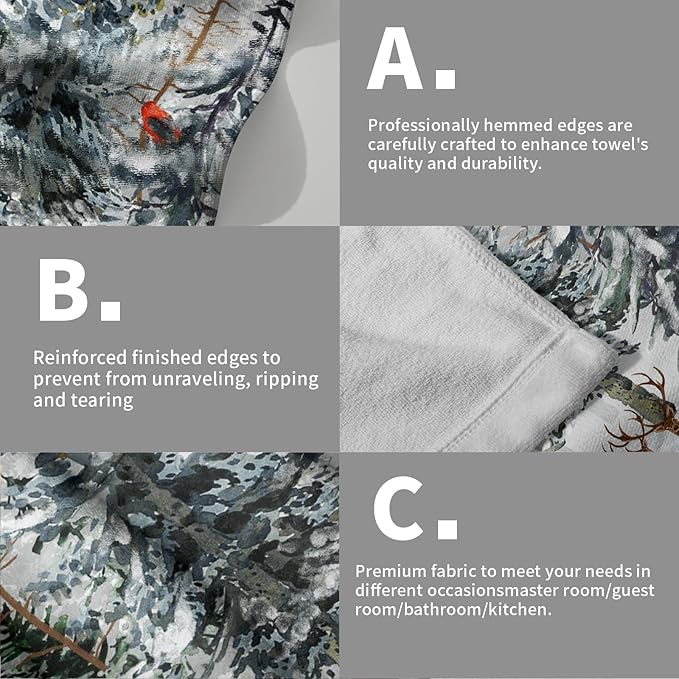 Giwawa Pine Tree Hand Towels Set of 2 Forest Deer Kitchen Bathroom Towels Soft Absorbent Fingertip Tea Bar Dish Towel for Hotel Spa Gym Decor