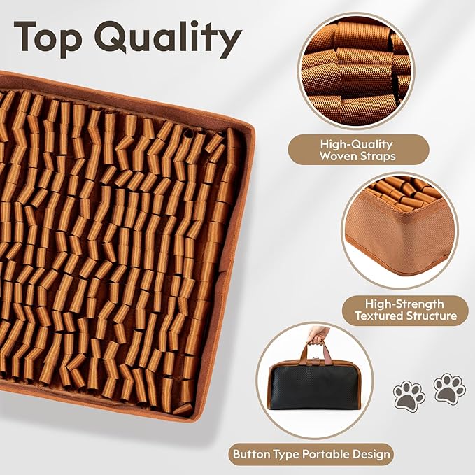 Snuffle Mat for Dogs, Dog Puzzle Mat, Interactive Dog Toys for Enrichment,Sniff Mats with Non-Slip Backing,Portable Design Easy to Store (Brown, 14" X 12"-Portable)