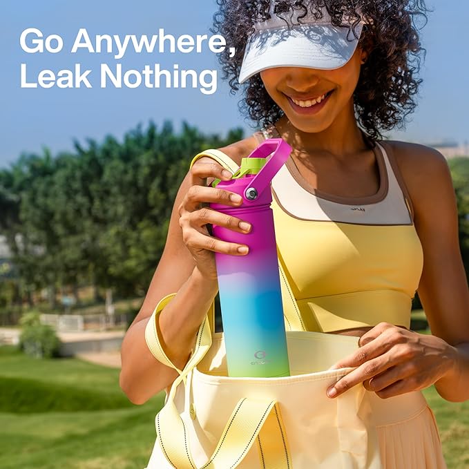 Insulated Water Bottle with Straw Stainless Steel Water Bottle, Leak-Proof, BPA-Free, Double Wall Vacuum Keeps Cold for 24 Hours for Sports, Travel, School (26 oz, Lime Sorbet)