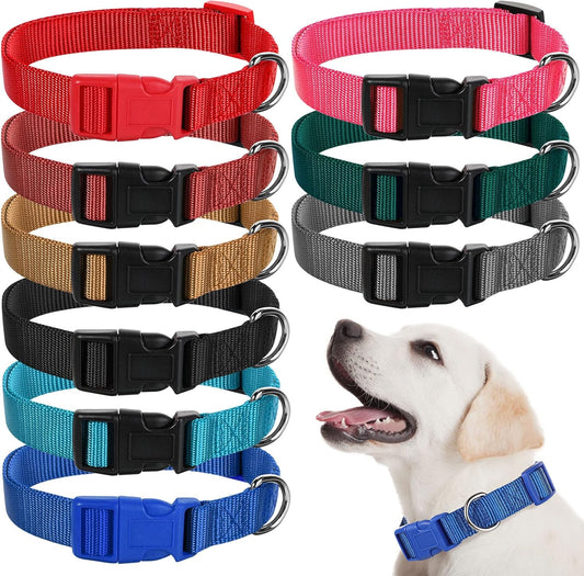 9 Pieces Adjustable Dog Collar for Animal, Soft Nylon Pets Puppy Collar with Quick Release Buckle Holder Bulk for Dogs Walking Running Training(Medium,Retro Colors)