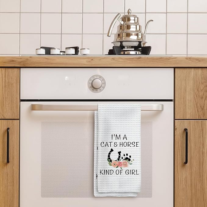Gifts for Cat Lovers Horse Lovers Kitchen Towels, I'm a Cat and Horse King of Girl Hand Towels, Cat Gifts Horse Gifts for Girls Women Dish Towels Tea Towels for Kitchen, 16x24inch