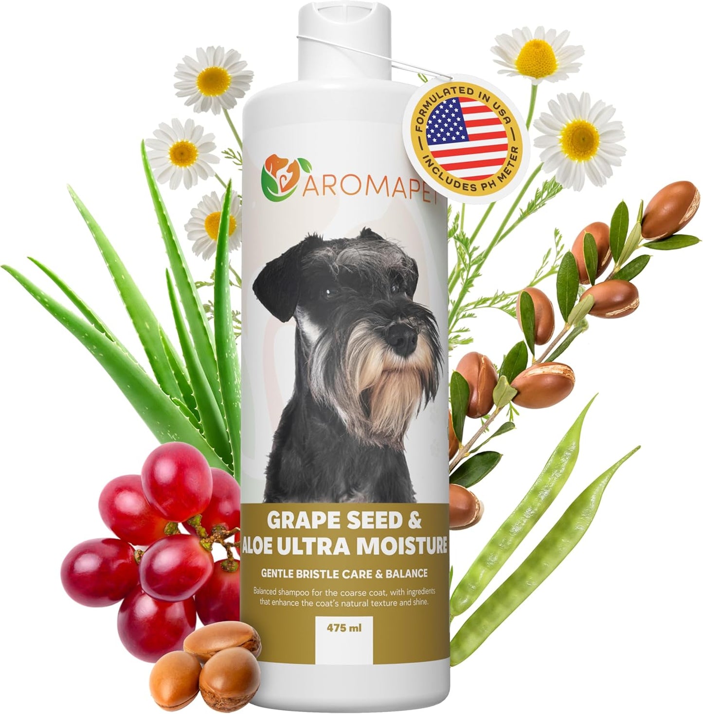 Grape Seed & Aloe Ultra Moisture for Coarse Coats Dog Shampoo - Deodorizing. Great for Schnauzer & Sensitive Skin - Hypoallergenic Dog Shampoo Gentle Bristle Care.