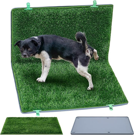 Dog Potty for Indoor or Porch with Foldable Silicone Stand Tray Large, 35 x 25 Inch Dog Grass Pad for Puppy Training, Reusable Artificial Grass Pee Pad, Indoor Outdoor Pet Toilet for Small Medium Dogs