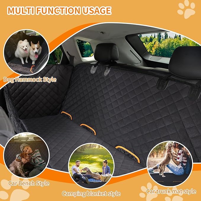 Dog Car Seat Cover - 100% Waterproof, Durable 600D 6-Layer Scratchproof Nonslip Pet Seat Cover with Mesh Window for Car, Truck & SUV (60"x64") - Hi, Black