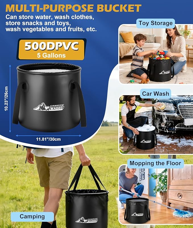2026 Upgraded Portable Shower for Camping with Heater, Rechargeable Camping Shower with Intelligent LED Display, 5 Gal Foldable Bucket, 4 Spray Modes, Portable Shower for Travel, Pet Bath, Car Washing