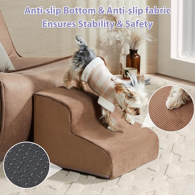 Dog Stairs for Small Dogs, 2-Steps Dog Ramp for Couch, Pet Stairs with Highly Supportive Foam and Non-Slip Bottom, Pet Steps for Cat & Doggie (High 11.8 Inch)