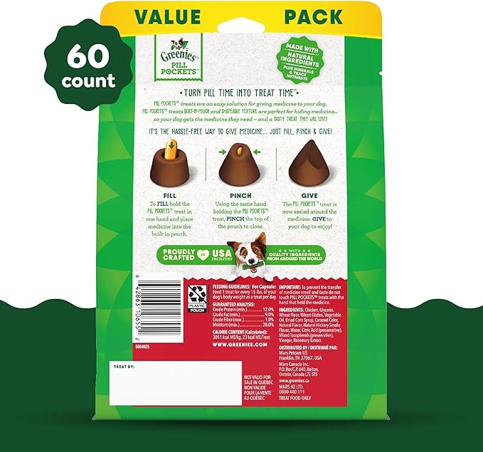 Greenies Pill Pockets for Dogs Large Size, Dog Treat Pouch for Capsule Medication, Hickory Smoke Flavor, 15.8 oz. Pouch