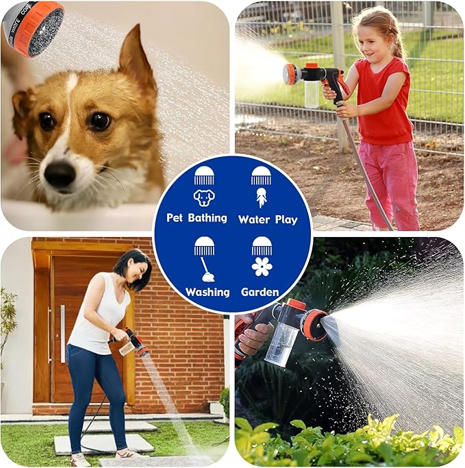 Pet Dog Wash Sprayer Shampoo & Soap Dispenser, Hose Nozzle for Indoor/Outdoor Use with 3/4' GHT Male x 1/2' NPT Male Connector, Dog Wash Hose Attachment for Pet Bathing, Watering, Car Washing