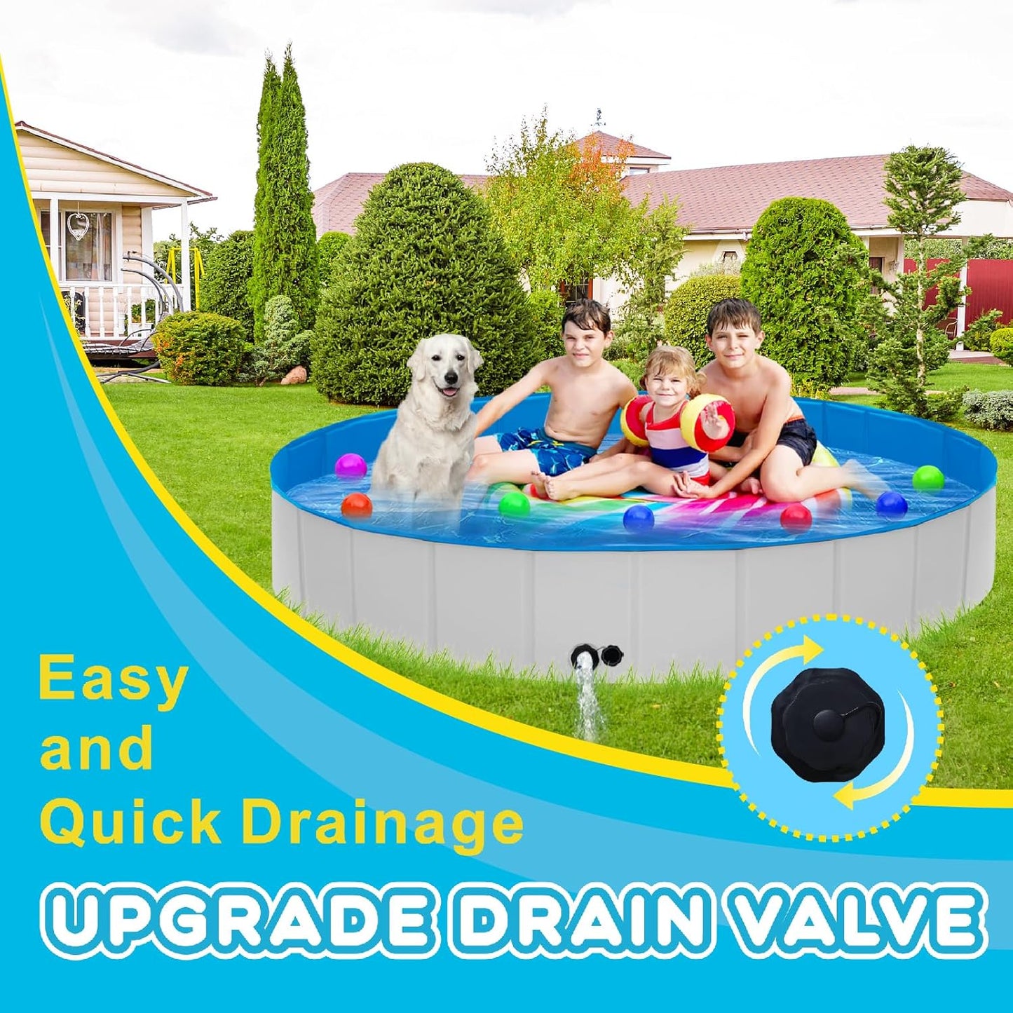 Extra Large Foldable Dog Pool,71"x 12" Portable Anti-Slip Kiddie Pool Hard Plastic, Swimming Pool for Dogs Cats and Kids Pet Puppy Bathing Tub